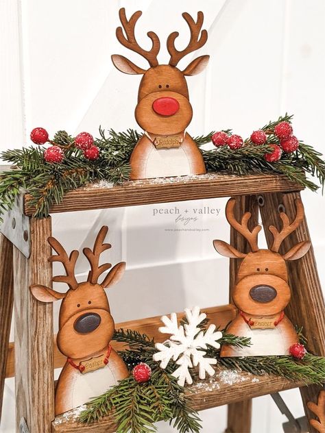 Dive into festive fun by crafting delightful reindeer art pieces using paint tutorials and wood materials, ideal for outdoor decorations during the winter holidays! Reindeer Art Projects, Christmas Reindeer Art, Reindeer Art, Cut Crafts, Styrofoam Art, Paint Tutorials, Diy Christmas Paintings, Santa's Reindeer, Christmas Tree Truck