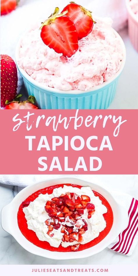 Strawberry Tapioca Salad is a favorite dessert salad at potlucks and holidays. It's light and fluffy with tons of strawberry flavor. Make this fluff salad recipe for your next party! #jello #salad Tapioca Salad, Strawberry Tapioca, Salads Strawberry, Easter Salads, Easter Salad Recipes, Strawberry Jello Salad, Easter Salad, Fluff Salad Recipes, Fluff Salad