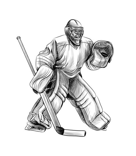 Hockey goalie player. Hand drawn sketch. Winter sport. Vector illustration of paints Hockey Drawing, Sport Quotes Motivational, Circle Wall Art, Circle Metal Wall Art, Hockey Goalie, Metal Circle, Sports Figures, Hockey Player, Winter Sport