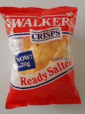 Original Pack of Walkers Ready Salted crisps complete with contents! circa 1985 Shrinking Crisp Packets, Raincoast Crisps, Wotsits Crisps, Ready Salted Crisps, Walkers Crisps, 1970s Sweets Uk, Lays Chips, Chip Packaging, Vintage Sweets