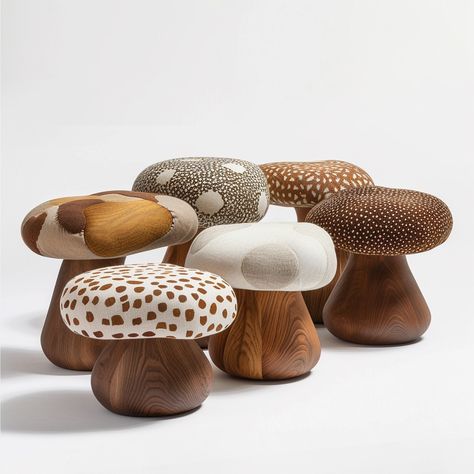 🍄🍄‍🟫 mushroom stools / pouf . . . #matteomugnai #midjourneyfurniture #midjourneyfurnituredesign #aiart #poufottoman #stooldesign #furnituredesignuk #mushroomart #mmdesignstudiouk #furnituredesignerlondon #interiordesign #supermario #woodworkcraft #upholstery #designart Mushroom Furniture Design, Nature Inspired Furniture, Mushroom Furniture, Mushroom Stool, Kids Stool, Stool Design, Creative Furniture, Upholstered Ottoman, Exploring The World