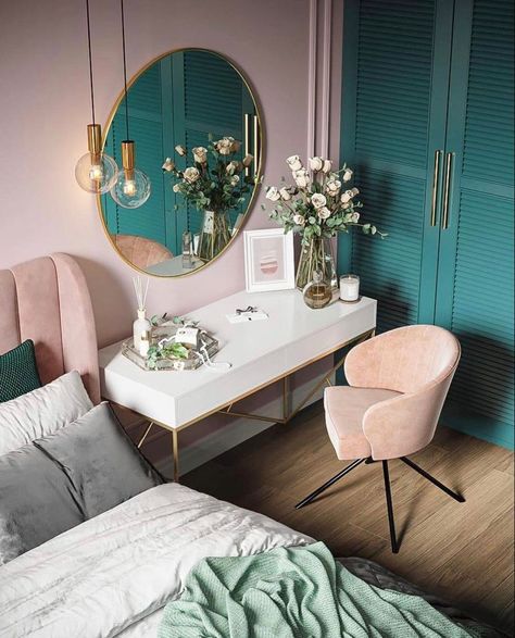 Pink Green Bedrooms, Best Bathroom Paint Colors, Bedroom Design Modern, Pastel Bedroom, Luxxu Modern Design Living, Bedroom Color Combination, Sage Green Bedroom, Bedroom Colour Palette, Art Deco Bedroom