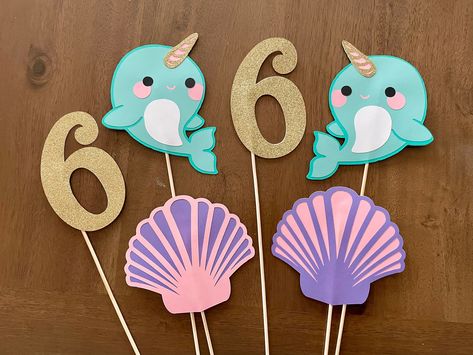 Narwhal Party, Narwhal Birthday Party, Ocean Party Decorations, Ocean Birthday Cakes, Cute Narwhal, Horns Decor, Whale Birthday, Under The Sea Decorations, Ocean Birthday Party