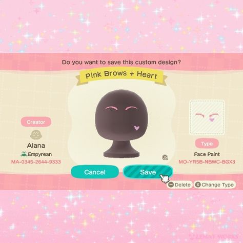 #ACNH #acnhpatterns #pink #eyebrows #animalcrossing Acnh Pink Face Paint, Fairy Outfit Animal Crossing, Acnh Faces Code Eyebrows, Acnh Make Up Face Paint, Acnh Princesscore, Acnh Eyebrow Designs, Animal Crossing Makeup, Acnh Face Paint, Hello Kitty Face Paint