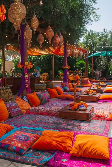 Eclectic Party Decor, Turkish Wedding Decor, Whimsical Wedding Theme, 29 Birthday, Arabian Nights Party, Camp Tent, Boho Wedding Ideas, Mehendi Decor Ideas, Moroccan Party