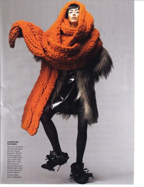 Couture Knits | Erica B.'s - D.I.Y. Style! Capitol Couture, Grace Coddington, Giles Deacon, Big Scarf, Big Knits, Orange Scarf, Chunky Scarves, Vogue Uk, Knit Fashion