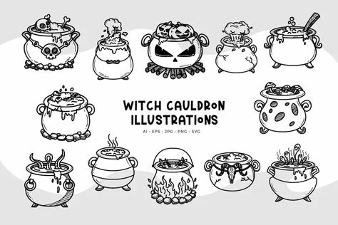 Cauldron Drawing, Potion Bottle Art, Coven Party, Magical Doodles, Witchy Drawings, Witchy Doodles, Artsy Drawings, Draw Halloween, Wicked Book