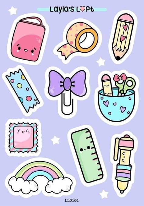 Kawaii Planner Stickers, Kawaii Planner, Sticker Design Inspiration, Book Crafts Diy, Desain Buklet, Cute Easy Doodles, Deco Sticker, Hello Kitty Drawing, Scrapbook Stickers Printable