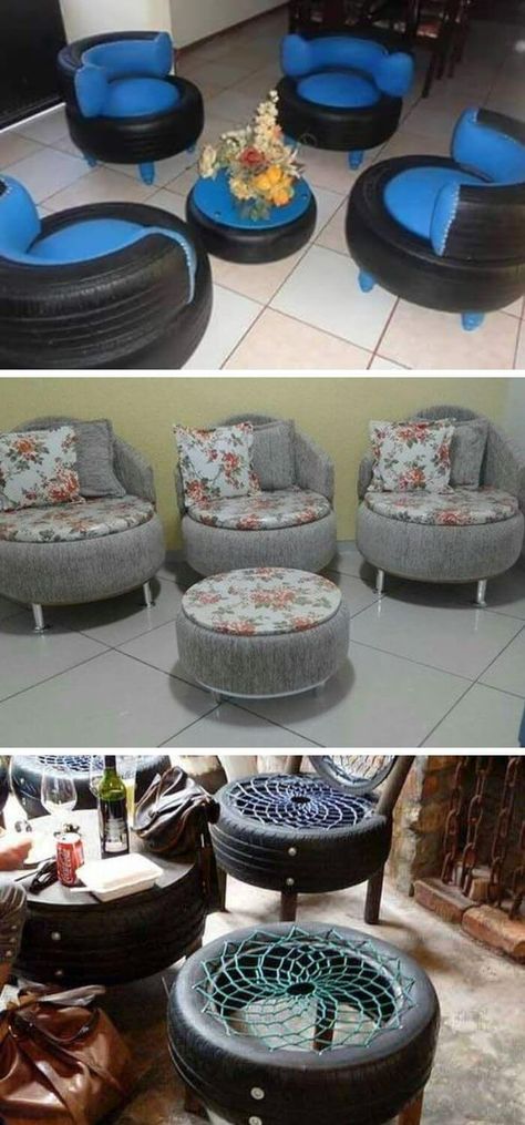 15 DIY Recycled Old Tire Furniture Ideas - Home and Garden Digest Tire Table, Tire Craft, Tire Furniture, Tire Art, Tyres Recycle, Homemade Tables, Old Tires, Diy End Tables, Diy Sofa Table