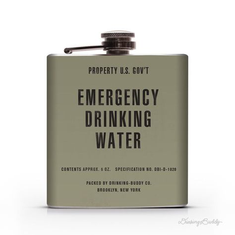 Vintage Emergency Drinking Water Property of U.S. Gov't 6oz Whiskey Hip Flask #army #water #emergency #drinking #government #flask #war #korean #vintage #us Water Meme, Flask Design, Water Quotes, Water Flask, Liquor Flask, Water Aesthetic, Drinking Buddies, Alcohol Bottles, Hip Flask