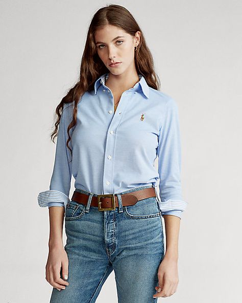 Ralph Lauren Blouse, Oxford Shirts, Ralph Lauren Slim Fit, Ralph Lauren Long Sleeve, Ralph Lauren Jeans, 가을 패션, Slim Fit Shirt, Knitting Women, Oxford Shirt