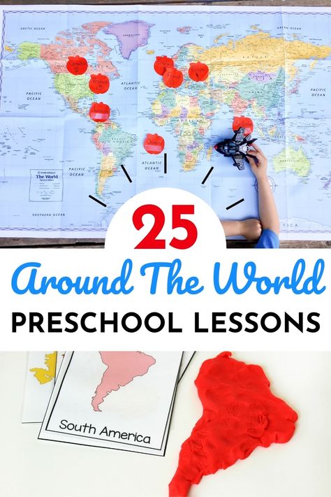 Explore the world with your students with these All Around The World Preschool Theme Lesson Plans! Learn all about different countries and cultures! All Around The World Preschool Theme Lesson Plans | Around The World Preschool Theme Activities | Around The World Games For Preschoolers | Around The World Craft Ideas For Preschoolers | Around The World Lesson Plans | World Lesson Plans | Preschool Lesson Plans | Preschool Printable Activities | Life Over C’s | #lifeovercs #aroundtheworld #prescho Theme Of The Week Preschool, Preschool World Theme, Around The World Gross Motor Activities, Around The World Lesson Plans Preschool, History Activities For Preschool, Children Around The World Preschool, Preschool Around The World Theme, Around The World Crafts For Preschoolers, Social Studies Preschool Activities