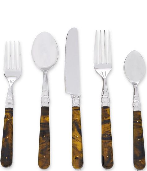 Southern Living Tortoise Stainless Steel 20-Piece Flatware Set | Dillard's Dillards Dinnerware, Dining Room Table Settings, Thanksgiving Dining, Unfitted Kitchen, Charleston House, Tortoise Table, Lucite Furniture, Beatriz Ball, Acrylic Furniture