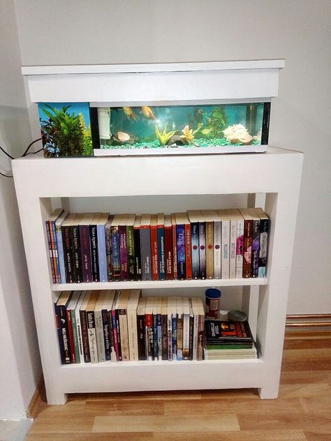 Fish Aquarium Decorations, Fish Tank Stand, Small Fish Tanks, Bookcase Diy, Tank Stand, Aquarium Stand, House Arch Design, Fish Aquarium, Shared Room