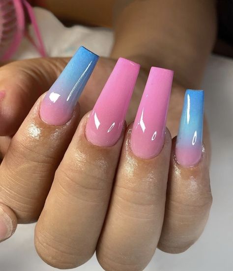 Blue And Pink Ombre Nails, Pink And Blue Ombre Nails, Ombre Pink Nails, Pink Ombré Nails, Orange Acrylic Nails, Faded Nails, Blue Ombre Nails, Ombré Nails, Pink Ombre Nails