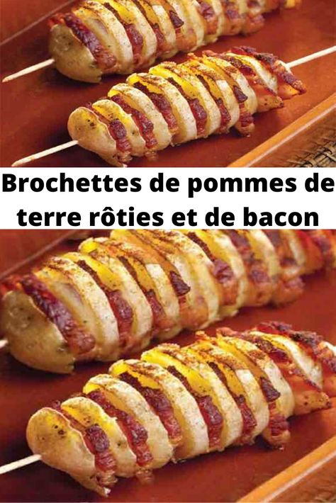 Voici une idée très sympa de barbecue pommes de terre rôties et de bacon gouteux et rassasiant. Au lieu de proposer les pommes de terre en accompagnement, pourquoi ne pas les mettre en vedette? Alors je vous propose aujourd’hui, un petit accompagnement parfait pour accompagner un barbecue (à préparer au four, à la poêle, au barbecue ou à la plancha ! C’est vraiment excellent ! Bbq Rotisserie, Bbq Bar, Mini Hamburgers, Skewer Recipes, Food Menu Design, Barbecue Party, Xmas Food, Batch Cooking, Ww Recipes