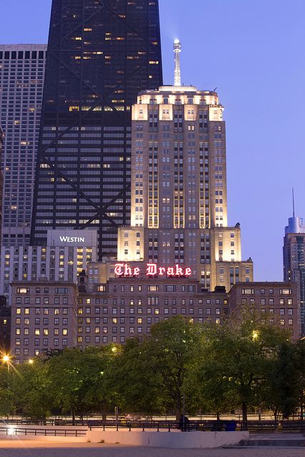 The Drake Hotel at Sunset. Went to FABulous wedding there. They have a great room that's perpendicular to the lake. Stunning Chicago Hotel Aesthetic, Sunset Chicago, The Drake Hotel Chicago, Drake Hotel Chicago, Visiting Chicago, Drake Hotel, Chicago Pictures, John Hancock, Chi Town