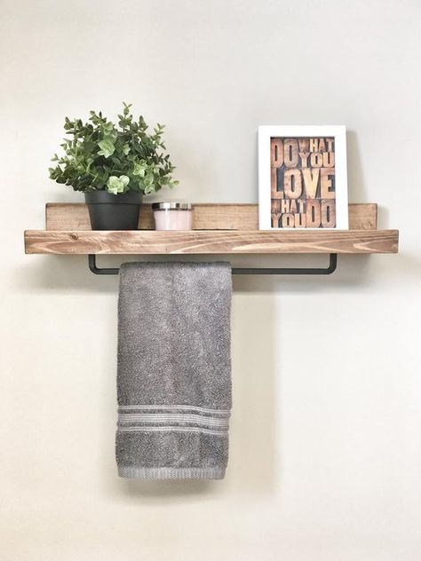 Towel Hanger Wall Shelf Rack Black for Bathroom, Rustic Wooden Rack Ledge Shelf, Ledge Shelves, Wooden Rack, Rustic Home Decor, Wall Storage Bathroom Ledge, Farmhouse Towel Bars, Ledge Shelves, Shelf Ledge, Wood Towel Rack, Hang Towels In Bathroom, Upper Cabinet, Ledge Shelf, Floating Shelves Bathroom