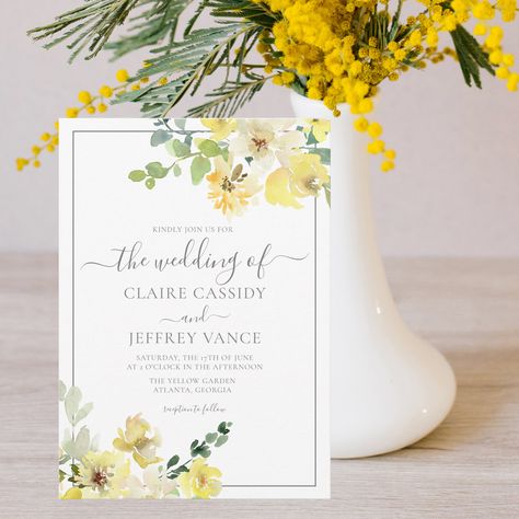 Yellow Wedding Invites, Sage Green Summer Wedding, Green Summer Wedding, Gray Theme, Garden Wedding Theme, Yellow Wedding Invitations, Dark Green Wedding, Yellow Wedding Theme, Afternoon Wedding