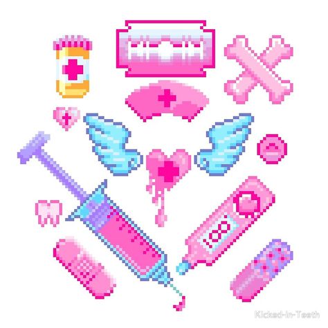 Design Yami Kawaii Pixel Art, Menhera Fashion, Yume Kawaii, Arte Do Kawaii, Arte 8 Bits, Perler Bead Templates, Kandi Patterns, Yami Kawaii, Diy Perler Beads