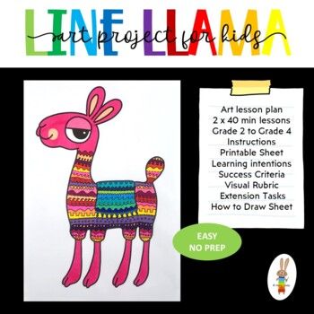 Art Lesson Plan for Elementary School - Line Llama by Kerry Daley Line Art Projects, Line Art Lesson, Art Lesson Plan, Grade Three, School Lines, Elementary School Art, 2nd Grade Art, Drawing Lessons For Kids, 4th Grade Art