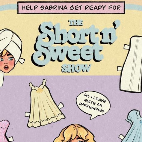 lu martins on Instagram: "help sabrina get ready for the short n’ sweet show! 💋💋💋 

i’m loving every single outfit & variation she’s wearing on tour so you know i had to make a new paper doll!! also, the intro with the towel fit reveal is iconic ✨

#paperdoll #sabrinacarpenter #sabrinacarpenterfanart #shortnsweet #shortnsweettour 

which one is your favorite?" Short N Sweet, New Paper, Instagram Help, Which One Are You, Paper Doll, Sabrina Carpenter, Paper Dolls, Get Ready, Party Themes