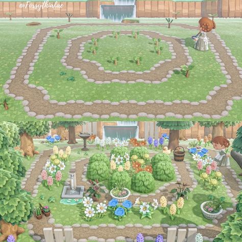 “My take on a circular garden 🌷🍃🌷 Happy first day of the week 🧡 #ACNH #AnimalCrossingNewHorizons #AnimalCrossing #ACNHDesign #acnhinspo” Acnh Flower Decoration, Animal Crossing Garden Ideas Flower, Acnh Botanical Garden Ideas, Animal Crossing Botanical Garden, Cottage Core Animal Crossing, Circular Garden, Cottagecore Animal Crossing, Acnh Codes, Animal Crossing Wild World