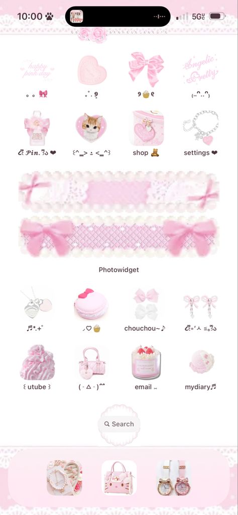 Kawaii Core Phone Layout, Kawaii Phone Setup, Girly Phone Theme, Cute Core Homescreen, Cutecore Homescreen Layout, Phone Themes Cute, Cutecore Iphone Layout, Cute Iphone Setup, Cutecore Layout