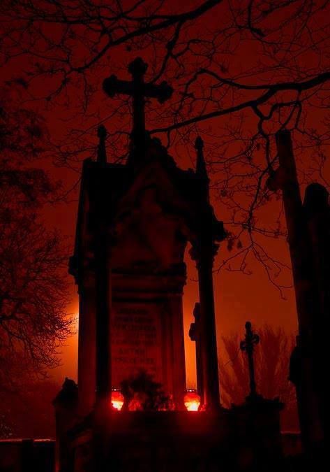 creepy tombstone with great lighting Cemetery At Night, Haunted Images, Old Cemetery, Gothic Witch, Red Lights, Old Cemeteries, Cemetery Art, Gothic Aesthetic, Dark Gothic