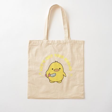 Get my art printed on awesome products. Support me at Redbubble #RBandME: https://www.redbubble.com/i/tote-bag/Cute-Duck-With-Knife-let-s-get-this-bread-Duckling-Meme-Tote-Bag-by-vogueGALA/156952783.P1QBH?asc=u