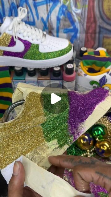 Saucewalk Custom Creations on Instagram: "Glitter Mardi Gras Af1 Dm, Call or Text 225-302-2574 to Order‼️‼️ #saucediddat #saucewalkcustomcreation #glitter #satisfying #satisfyingvideos #mardigras #clean #reveal #untaping #louisiana #neworleans #neworleansmardigras" Mardi Gras Shoes, New Orleans Mardi Gras, Bling Shoes, January 11, Mambo, Custom Creations, Mardi Gras, Louisiana, New Orleans