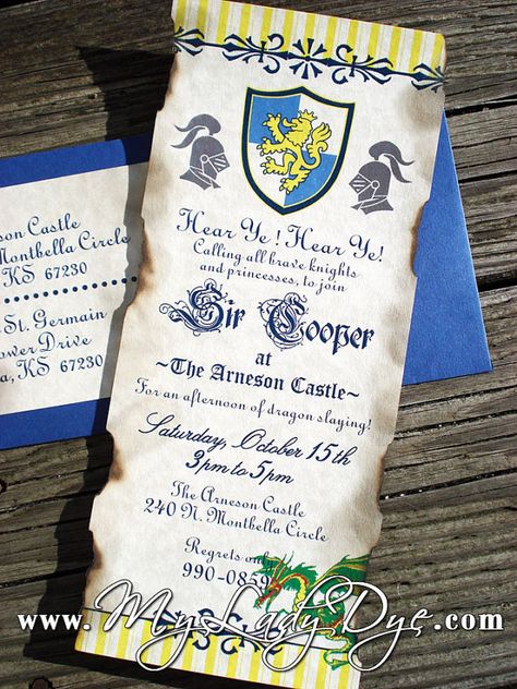 Dragon And Knight, Knight Birthday, Knight Birthday Party, Castle Party, Dragon Birthday Parties, Knight Party, Medieval Party, Medieval Dragon, Princess Invitations