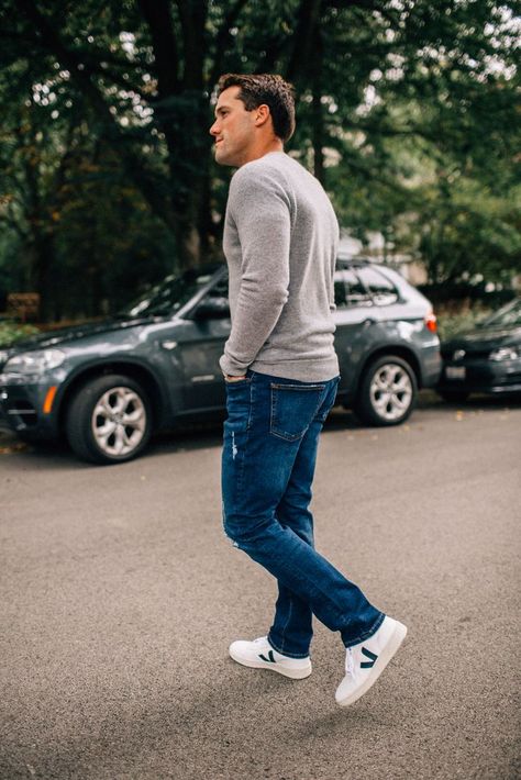 Dave's New Favorite Things for Fall — Hello Adams Family. #menswear #fashion #men #style #outfit Jeans And Sneakers Outfit, Fashion Guys, Casual Tennis Shoes, Best Sweaters, Sneakers Outfit Men, Straight Leg Jeans Outfits, White Sneakers Men, Tennis Shoes Outfit, Nyc Style