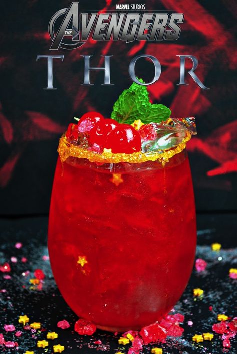 Marvel Inspired Cocktails, Marvel Cocktails, Marvel Drinks, Thor Stormbreaker, Disney Cocktails, Cocktail Inspiration, Thor Avengers, Disney Drinks, Avengers Thor