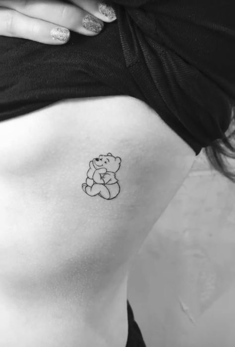 Mini Animal Tattoos, Small Winnie The Pooh Tattoo, Tiny Teddy Bear Tattoo, Pooh Bear Tattoo, Tiny Disney Tattoo, Animal Tattoo Designs, Winnie The Pooh Tattoos, Cute Animal Tattoos, Cute Tiny Tattoos