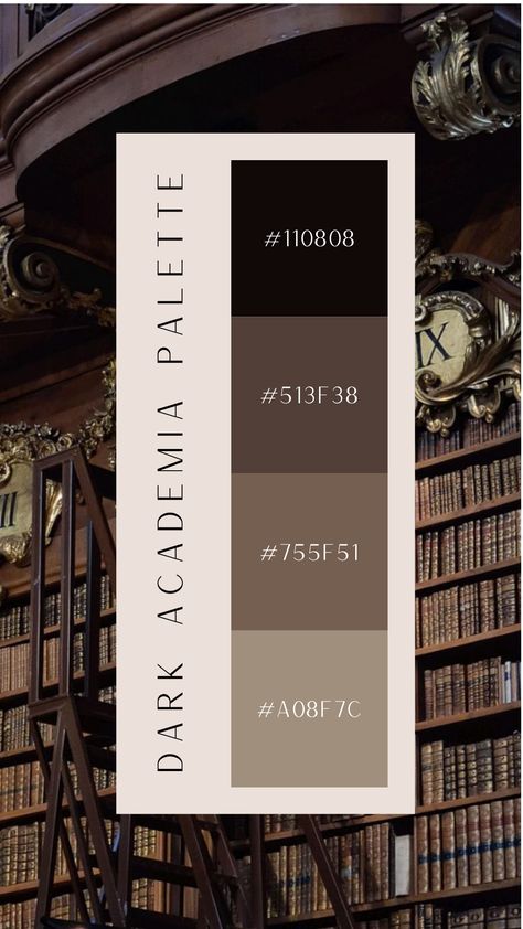 Color Pallets Dark Academia, Colour Palette Dark Academia, Academic Colour Palette, Rich Dark Academia Aesthetic, Dark Luxury Color Palette, Dark Academia Presentation, Academia Colour Palette, Dark Academia Website, Dark Aesthetic Color Palette