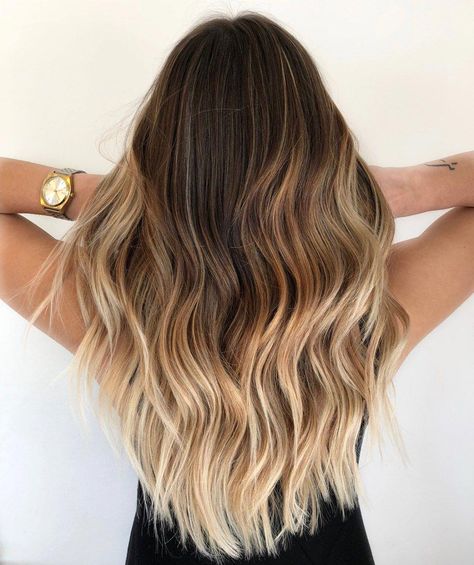 Bronde Ombre Balayage Long Hair #hairstraight Boliage Hair, Ombre Wavy Hair, Brown To Blonde Balayage, Balayage Long Hair, Brown Ombre Hair, Blond Balayage, Ombre Hair Blonde, Medium Blonde, Brown Hair Balayage