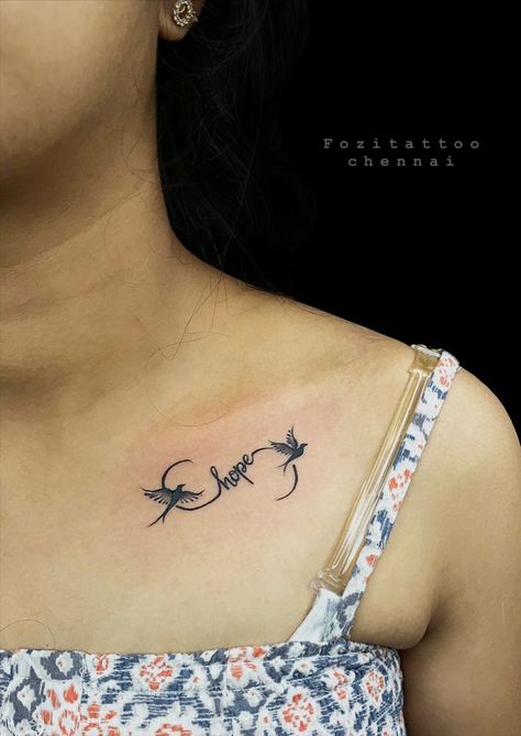 Hope With Flying Birds Tattoo Saying Tattoos, Flying Birds Tattoo, Tattoo With Birds, Hope Tattoo, Butterfly Wrist Tattoo, Infinity Tattoo Designs, Infinity Tattoos, Flying Birds, Flying Bird