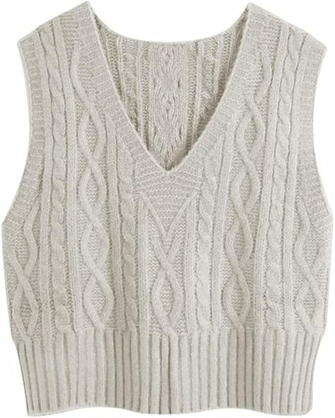 Aoysky Sweater Vest Women's V-Neck Sweater Tank Tops Pullover Cable Knit Vest Solid Color Sleeveless Loose Fit Sweater Top Beige at Amazon Women’s Clothing store Long White Shirt, Cable Knit Vest, Loose Fit Sweater, Sleeveless Sweater Vest, Sweater Vest Women, Loose Fitting Tops, Sweater Brands, Sweater Tank Top, Sweater Tank