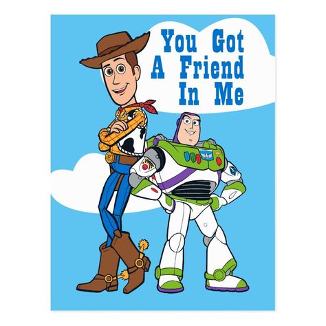 Woody & Buzz - You've Got A Friend In Me Postcard indonesiafreedom #disneyincanva #elementcanva Woody And Buzz, Toy Story Buzz, Canva Elements, Pixar Movies, Pixar Toys, Postcard Size, Disney Gifts, Artwork Design, Toy Story