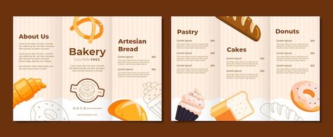 Free vector flat design minimal bakery b... | Free Vector #Freepik #freevector #bakery-brochure #food-flat #tasty-food #delicious Bakery Brochure Design, Bakery Brochure, Artesian Bread, Elegant Brochures, Brochure Food, Brochure Design Creative, Lotus Flower Art, Free Brochure Template, Home Bakery