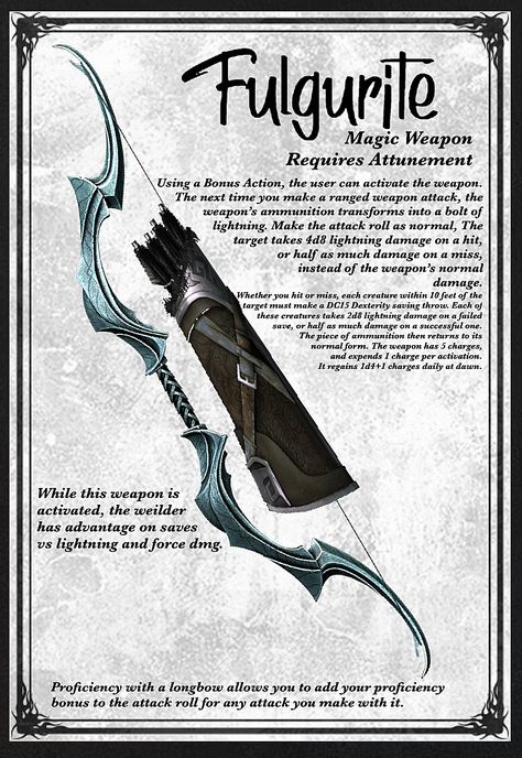 Ranger Magic Items 5e, Dnd 5e Magic Bows, Dnd Magic Bow, Dnd Bow, Dnd Bows, Dnd Homebrew Items, Dnd Equipment, 5e Items, Homebrew Items