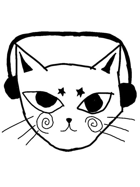 Cat Listening To Music, Listening To Music, Black And White, Music, White, Black