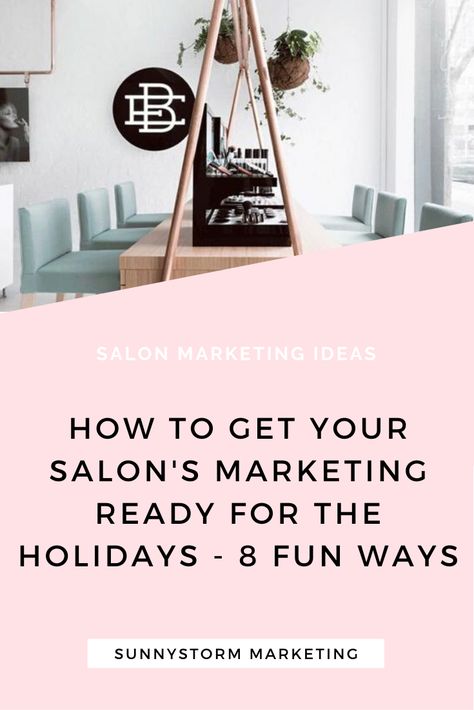 Since November’s not quite over, now is the perfect time to plan ahead for your December marketing, and get inspired with some fun ideas for promoting your beauty business around the holidays. Here are 8 creative marketing ideas to keep your crazy holiday season organized, make more money in your business, and have a holly jolly Christmas (yep, I went there!) Esthetician Office, Salon Marketing Ideas, Salon Content, Hairstylist Marketing, Younique Marketing, Hair Branding, Hairstylist Instagram, Salon Promotions, Hair Salon Marketing