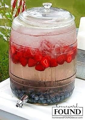 Beverage Server, Patriotic Food, Fourth Of July Food, 4th Of July Celebration, Patriotic Party, Patriotic Holidays, Fresh Strawberries, Flavored Water, Frozen Blueberries