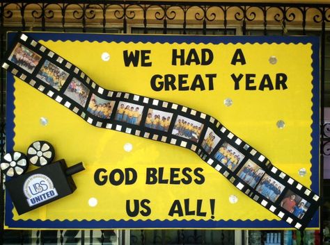 Farewell Bulletin Board Ideas, Hollywood Bulletin Board Ideas, Hollywood Bulletin Board, Pilot Decoration, Movie Bulletin Boards, Graduation Bulletin Board, Summer Bulletin Board, Hollywood Theme Classroom, College Bulletin Boards