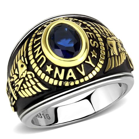 Rings Blue Stone, Navy Ring, Us Navy Rings, Navy Rings, Black Gold Ring, Navy Military, Blue Stone Ring, United States Navy, Stainless Steel Ring