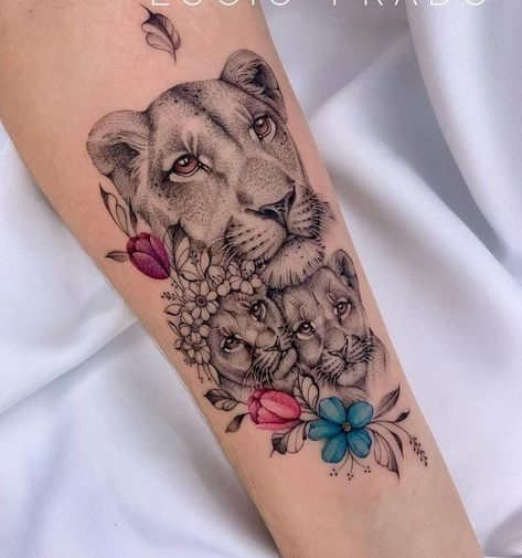 Lioness And Cub Tattoo, Cubs Tattoo, Lioness Tattoo, Rose Tattoos For Women, Mom Tattoo Designs, Mommy Tattoos, Mom Tattoo, Tattoo For Son, Pretty Tattoos For Women