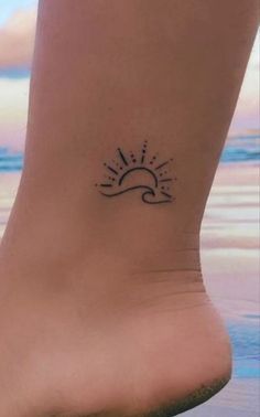 Cute Fake Tattoos, Small Beach Tattoos For Women Simple, Bermuda Tattoo Ideas, Ankle Wave Tattoo, Dainty Beach Tattoos, Tattoos For Ankle, Cute First Tattoo Ideas, Tiny Beach Tattoos, Foot Tattoo For Women