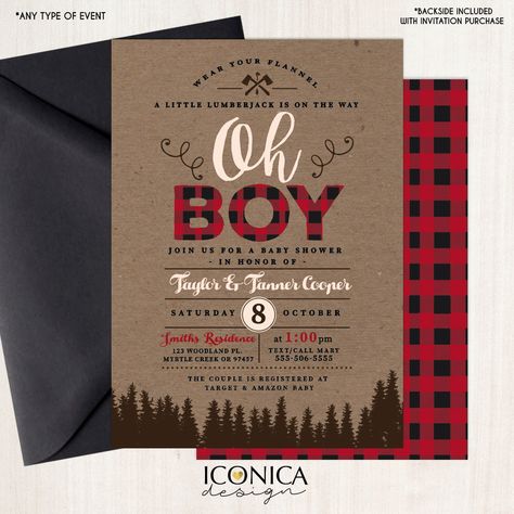 Lumberjack Baby Shower Invitations, Camping Invitations, Plaid Baby Shower, Sample Invitation, Lumberjack Baby Shower, Lumberjack Baby, Adventure Baby Shower, Wilderness Camping, Adventure Baby